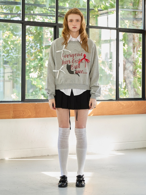 CHARLOTTE CAT RIBBON SWEATSHIRT / MELANGE