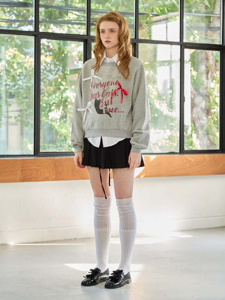 CHARLOTTE CAT RIBBON SWEATSHIRT / MELANGE