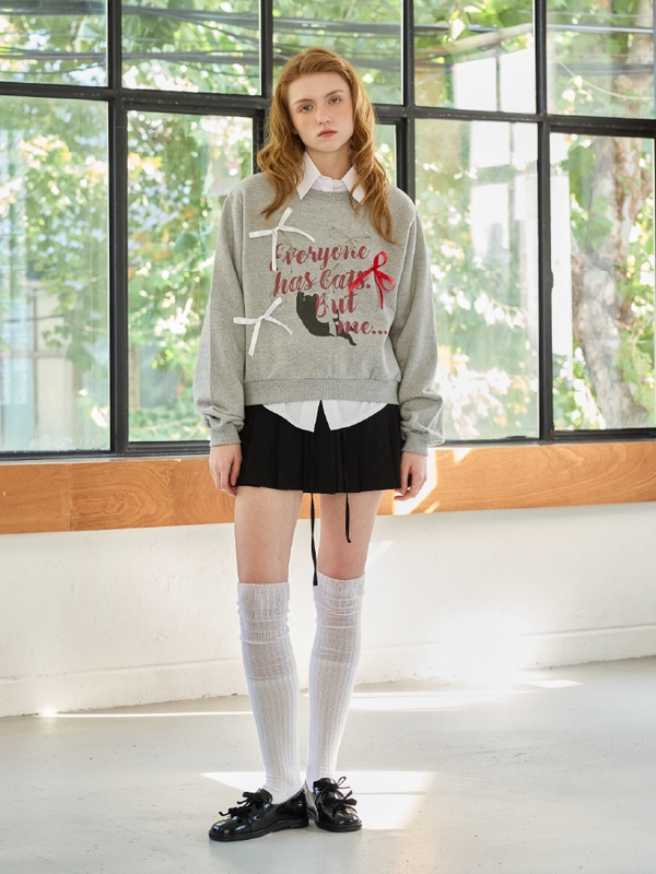 CHARLOTTE CAT RIBBON SWEATSHIRT / MELANGE