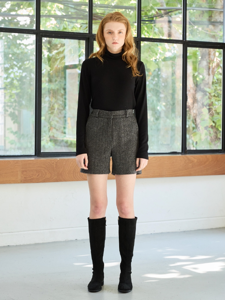 CLASSY HERRINGBONE WOOL SKIRT PANTS / CHARCOAL