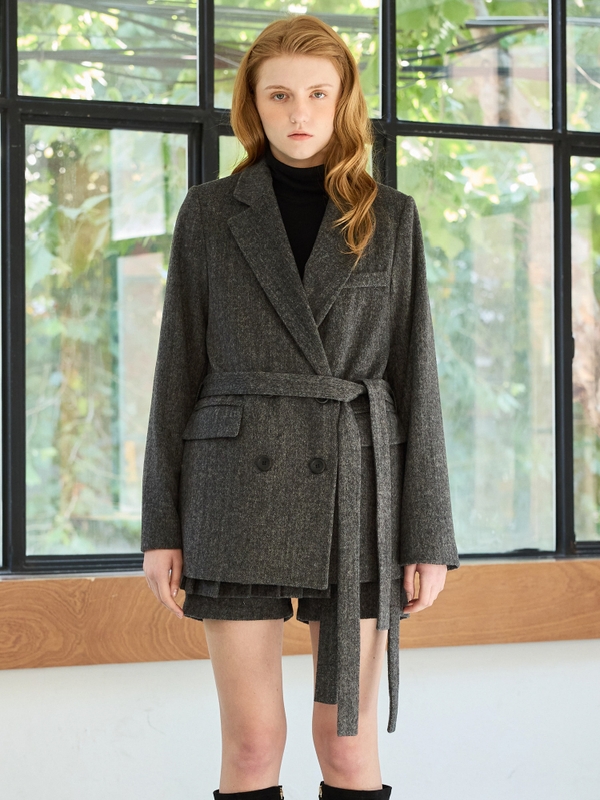 CLASSY HERRINGBONE WOOL JACKET / CHARCOAL