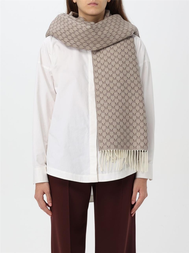 막스마라 FW24 Max Mara wool scarf with jacquard logo 2424546042600 001 Sand