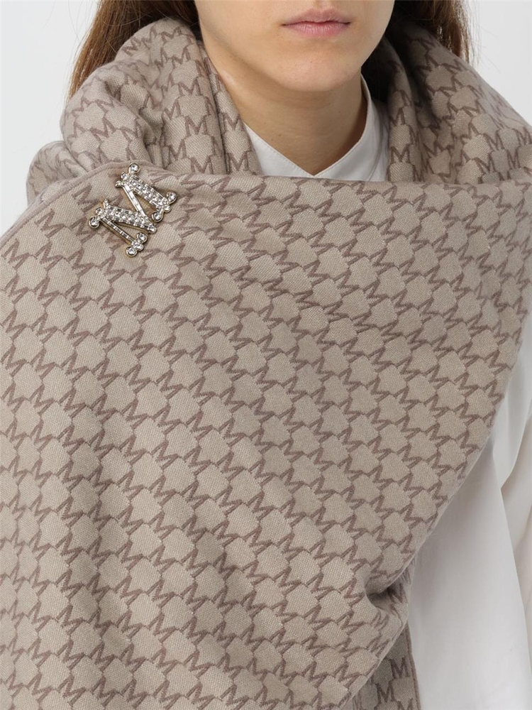 막스마라 FW24 Max Mara wool scarf with jacquard logo 2424546042600 001 Sand