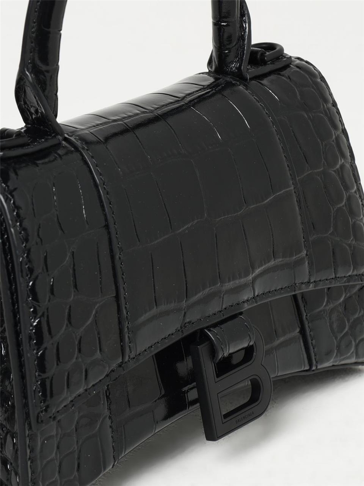 발렌시아가 FW24 Balenciaga Hourglass XS Bag in Brushed Crocodile Print Leather 5928331LR67 1000 Black