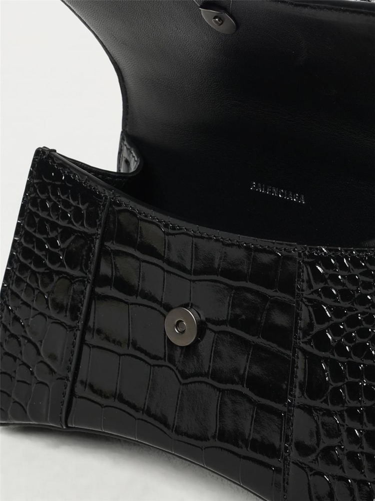 발렌시아가 FW24 Balenciaga Hourglass XS Bag in Brushed Crocodile Print Leather 5928331LR67 1000 Black