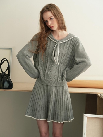 Cest_Gray knit short skirt