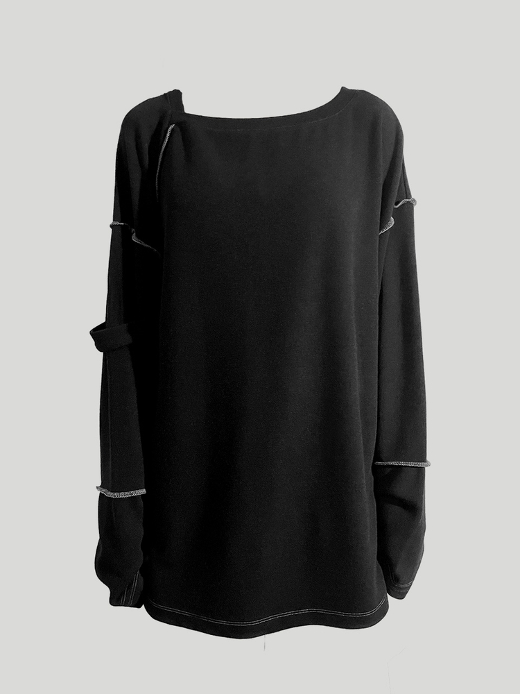 SLIP NECK OVERLOCKED TOP: BLACK