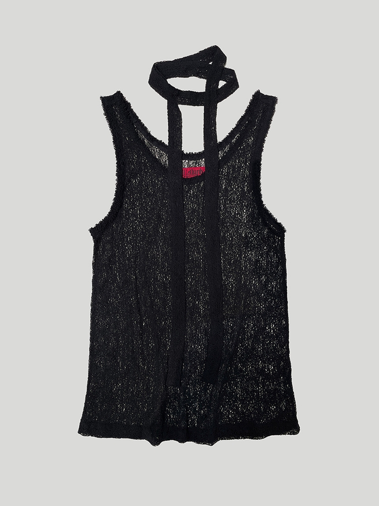 TAPING MESH SLEEVELESS: BLACK