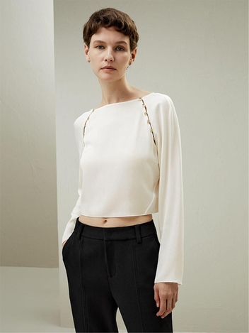 [LILYSILK] Cropped Pullover Silk Top