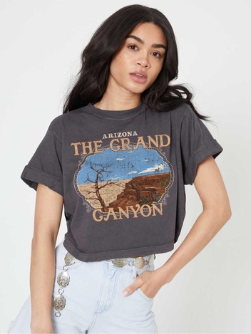 [GIRL DANGEROUS] Grand Canyon Frame Vintage Black Cropped Boyfriend Tee