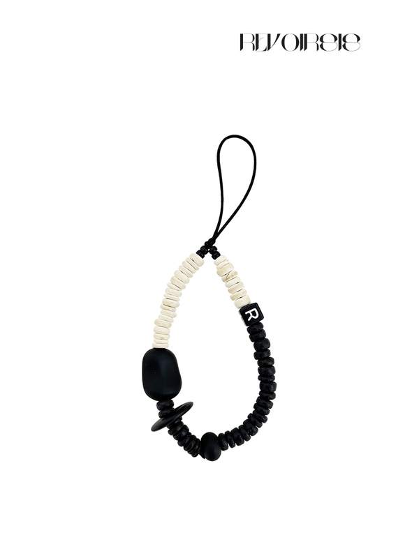 nature beads phone strap short cream mix