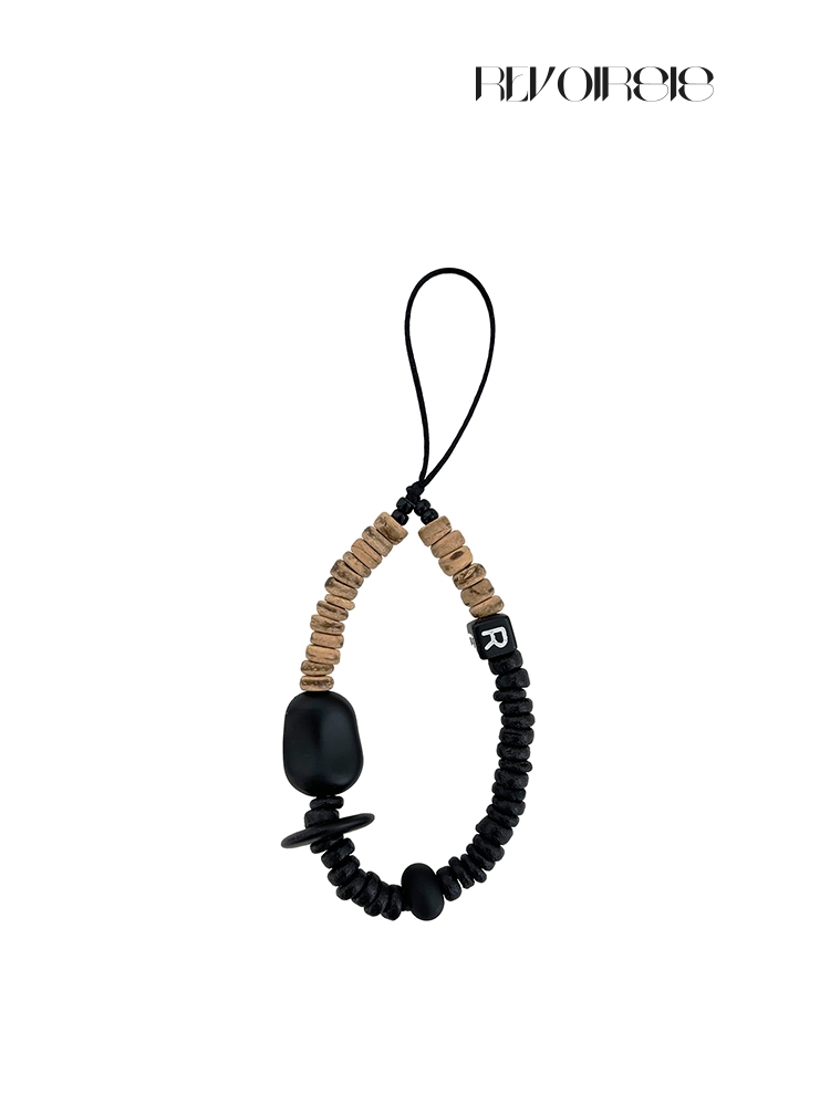 nature beads phone strap short brown mix