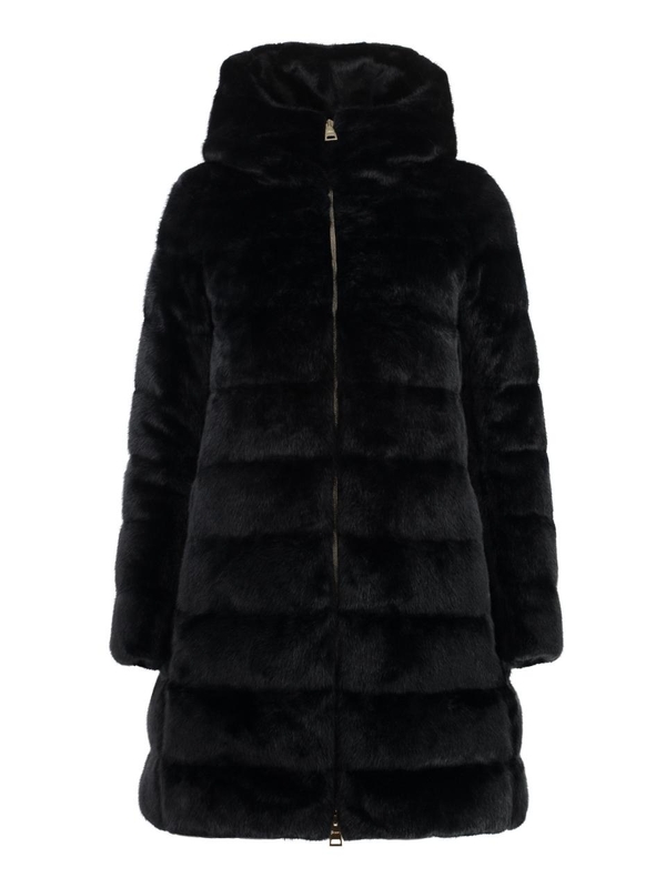 에르노 FW24 Hooded faux fur jacket PI001909D12630_9300 black