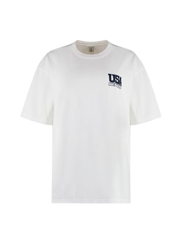 스포티앤리치 SS23 Cotton crew-neck T-shirt TS883WH_WHITENAVY White