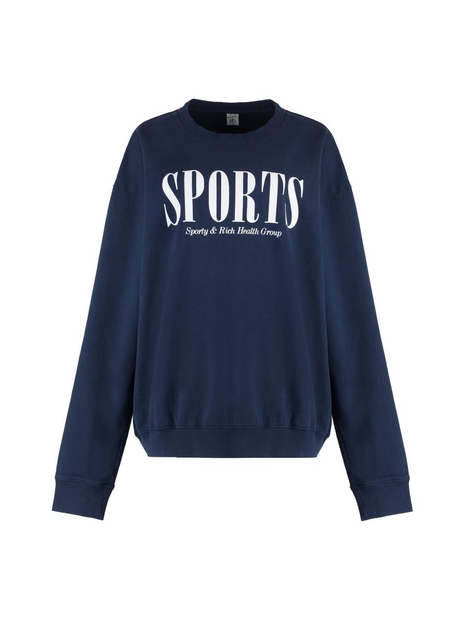 스포티앤리치 SS23 Cotton crew-neck sweatshirt CR872NA_NAVYWHITE blue