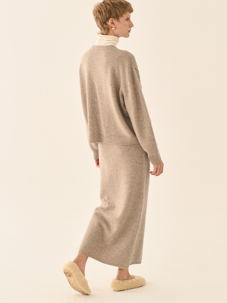 Merino Wool Long Slim Skirt _ Beige