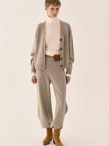 Wide merino wool knit pants _ beige