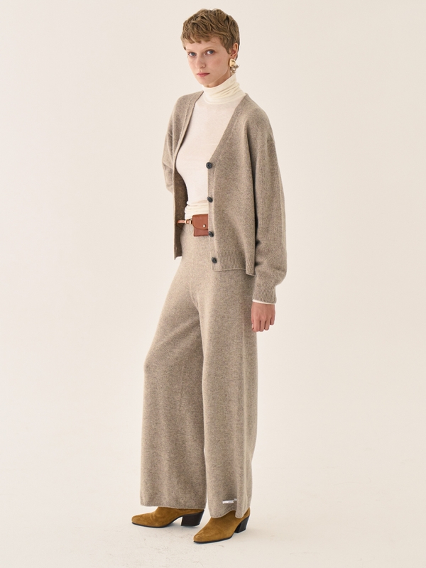 Wide merino wool knit pants _ beige