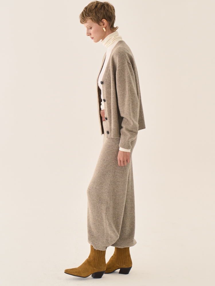 Wide merino wool knit pants _ beige