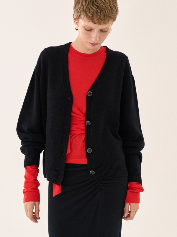 Basic Merino Wool Cardigan _ black