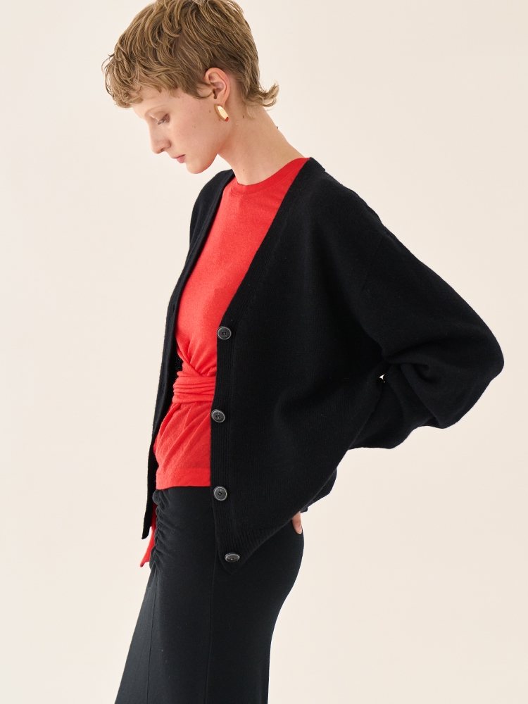 Basic Merino Wool Cardigan _ black