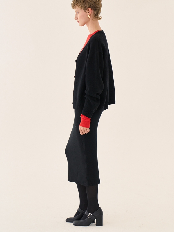 Basic Merino Wool Cardigan _ black