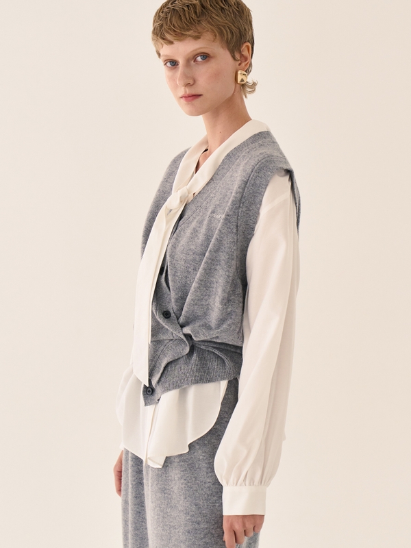 Loose Fit Knit Vest _ Gray