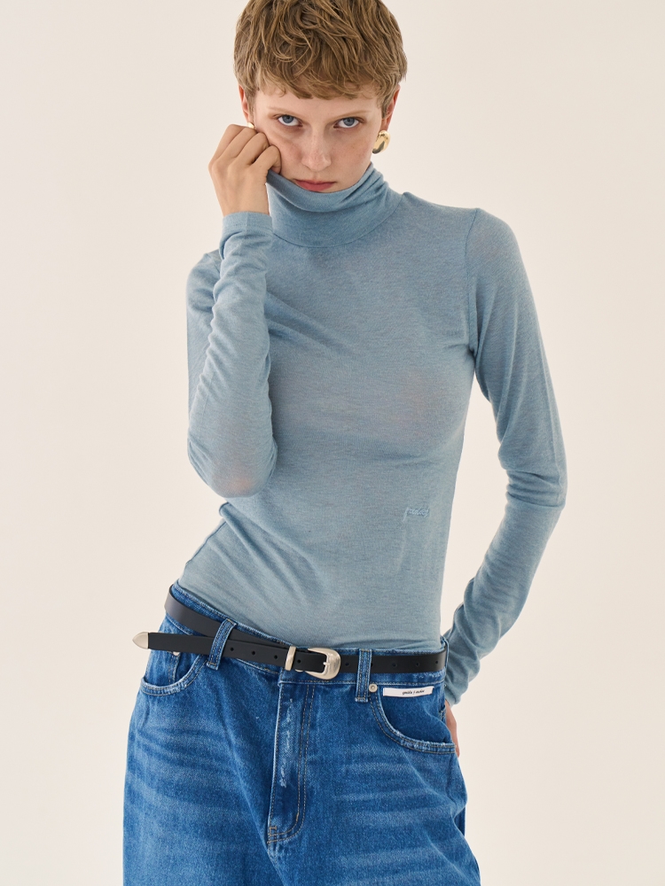 wool turtleneck top _ blue