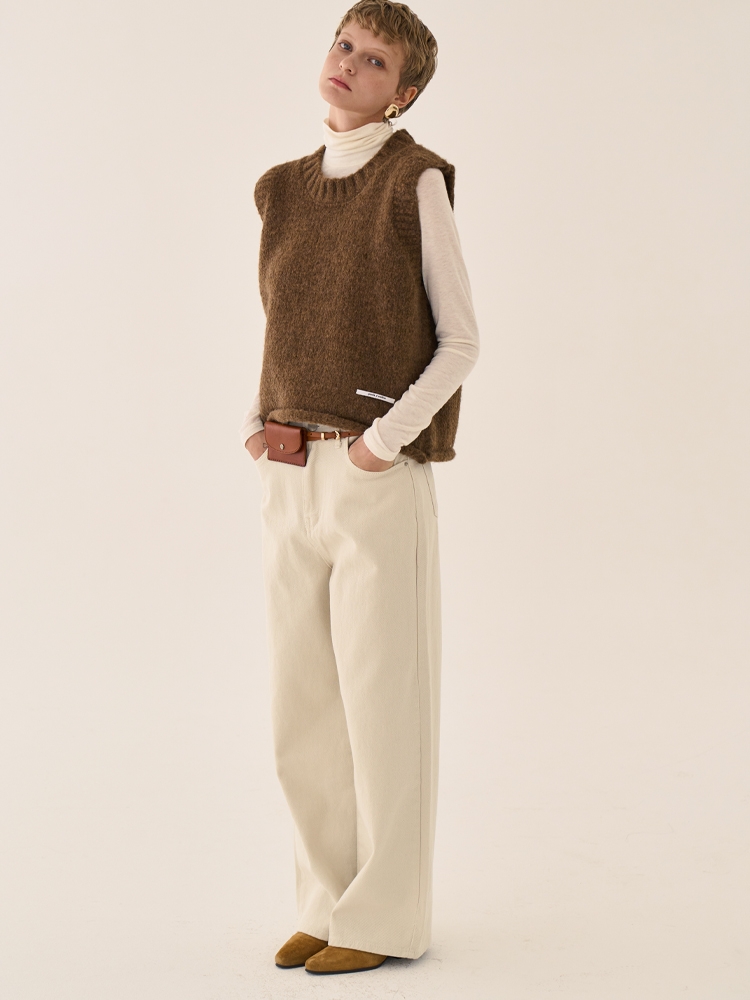 Minimal Straight Cotton Pants _ ivory