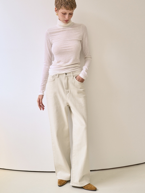 wool turtleneck top _ ivory,black