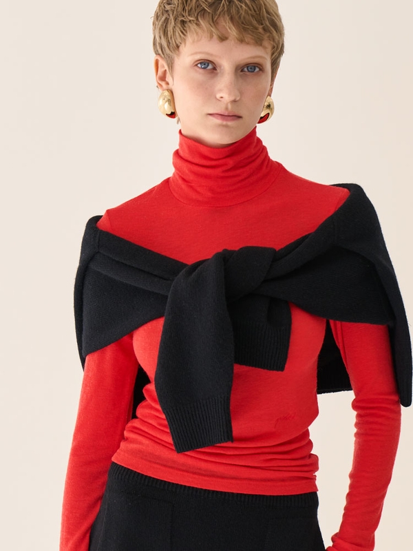 wool turtleneck top _ red