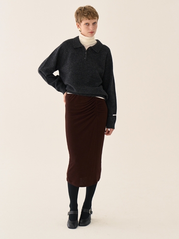 wool shirring jersey pencil skirt _ brown