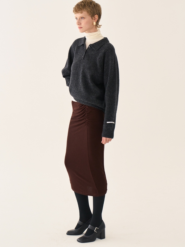 wool shirring jersey pencil skirt _ brown