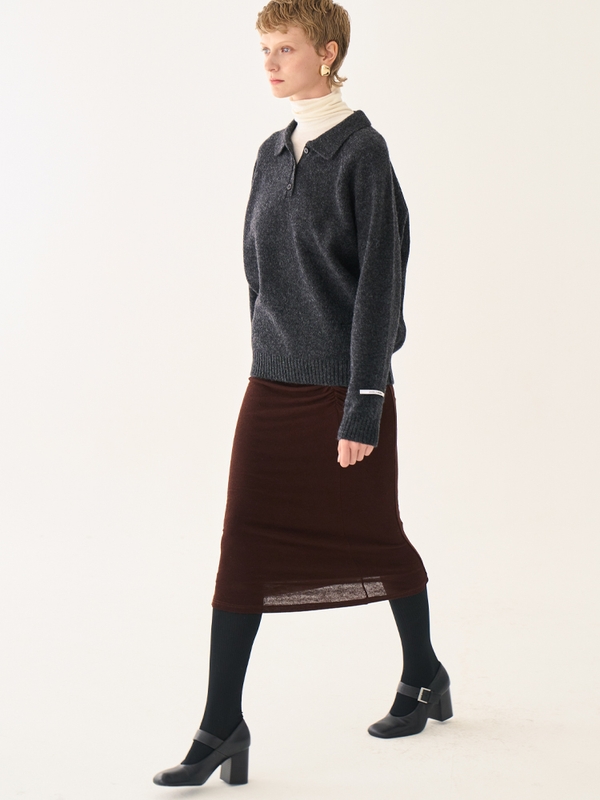 wool shirring jersey pencil skirt _ brown