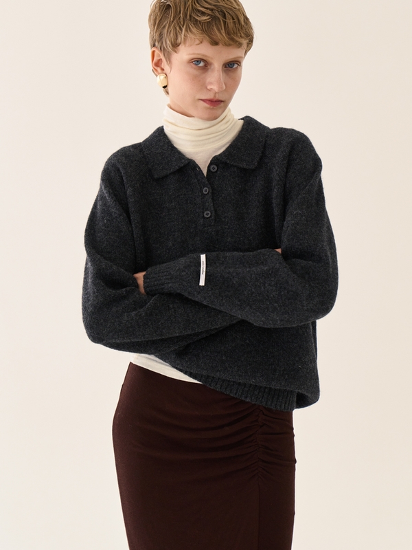 Polo knit sweater _ Charcoal