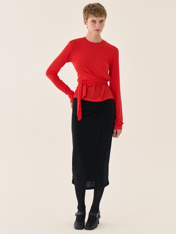 wool shirring jersey pencil skirt _ black