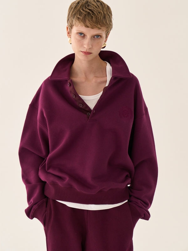 Minimal Polo Sweatshirt _ Burgundy