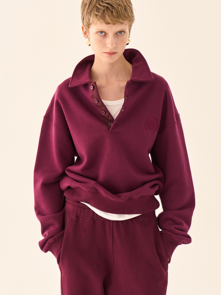 Minimal Polo Sweatshirt _ Burgundy