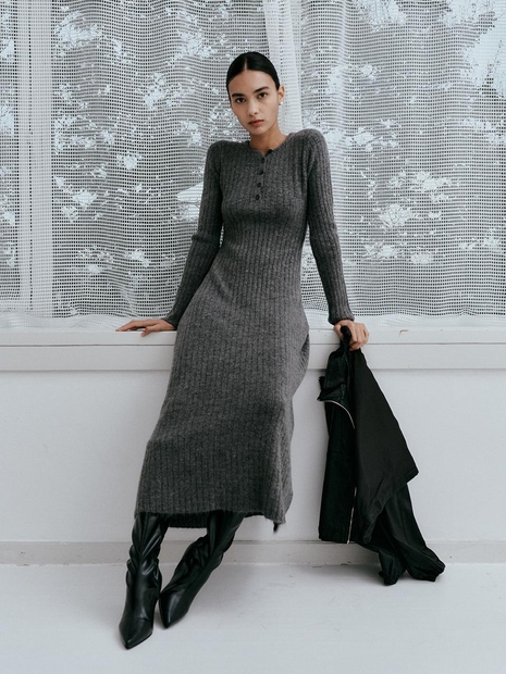 IT_Slim fit button knit long dress_GRAY