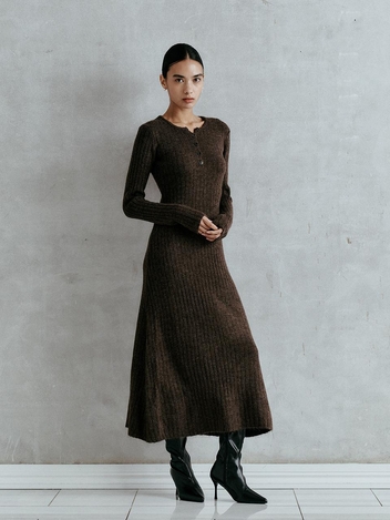 IT_Slim fit button knit dress_BROWN