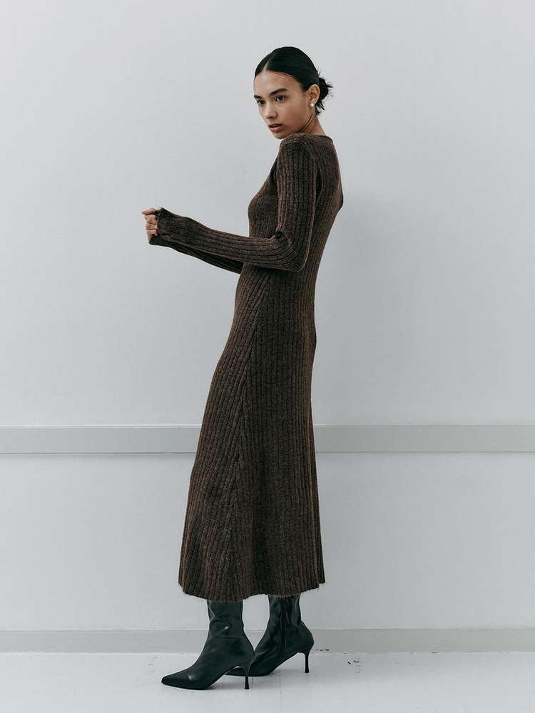 IT_Slim fit button knit dress_BROWN