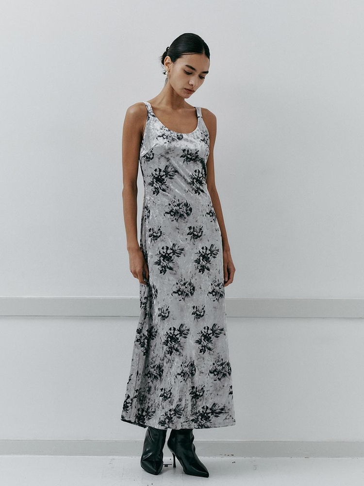 IT_Flower velvet sleeveless dress_GRAY