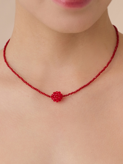 HU003 Red beads ball necklace