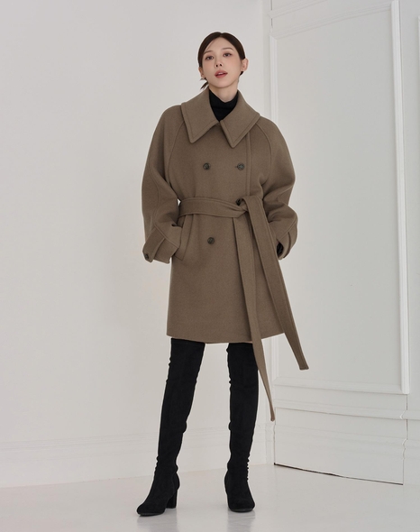 WIDE COLLAR WOOL HALF COAT COCOA 와이드 카라 울 하프 코트 코코아