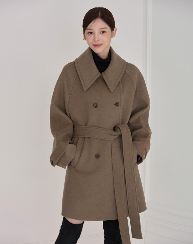 WIDE COLLAR WOOL HALF COAT COCOA 와이드 카라 울 하프 코트 코코아