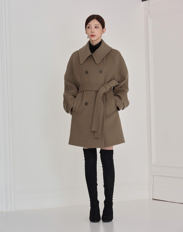 WIDE COLLAR WOOL HALF COAT COCOA 와이드 카라 울 하프 코트 코코아