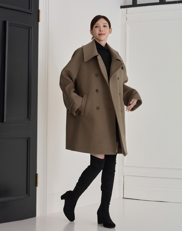 WIDE COLLAR WOOL HALF COAT COCOA 와이드 카라 울 하프 코트 코코아