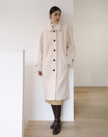 BOUCLE LONG SINGLE COAT IVORY  부클 롱 싱글코트 아이보리