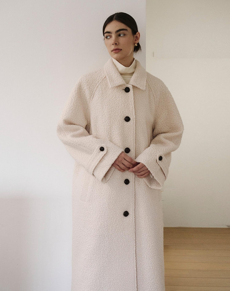 BOUCLE LONG SINGLE COAT IVORY  부클 롱 싱글코트 아이보리