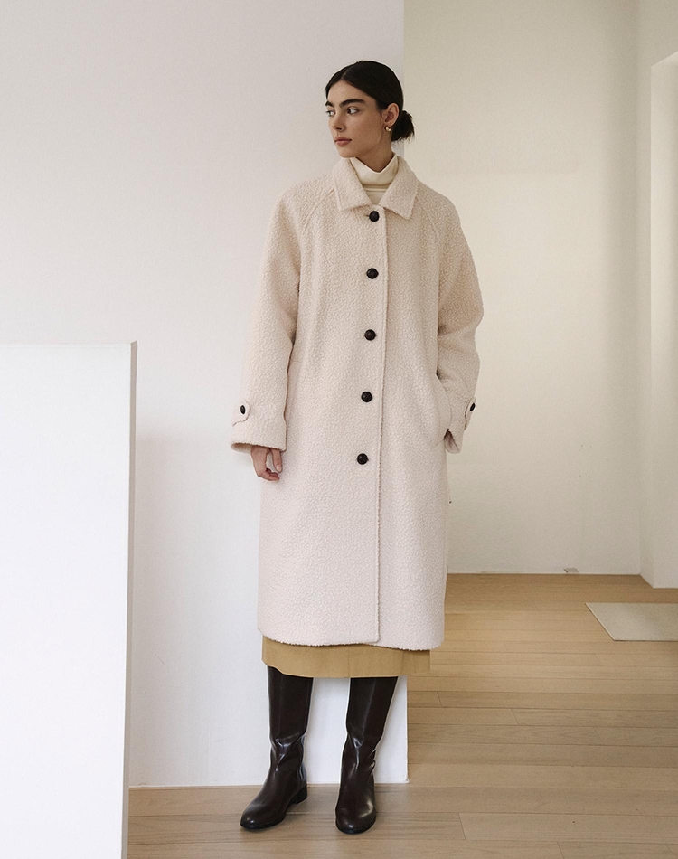 BOUCLE LONG SINGLE COAT IVORY  부클 롱 싱글코트 아이보리